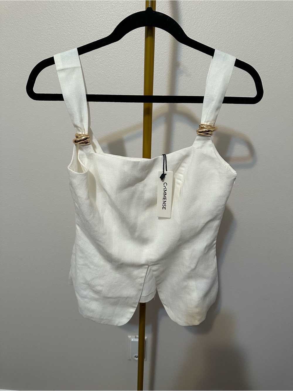 Commense White Linen-Blend Ring Strap Cami